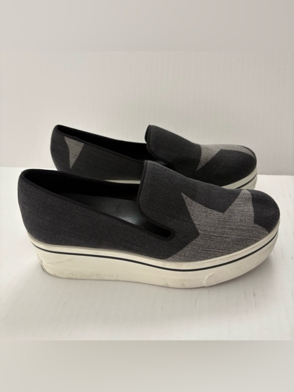 Stella McCartney Black and Gray Platform Slip-On Sneakers